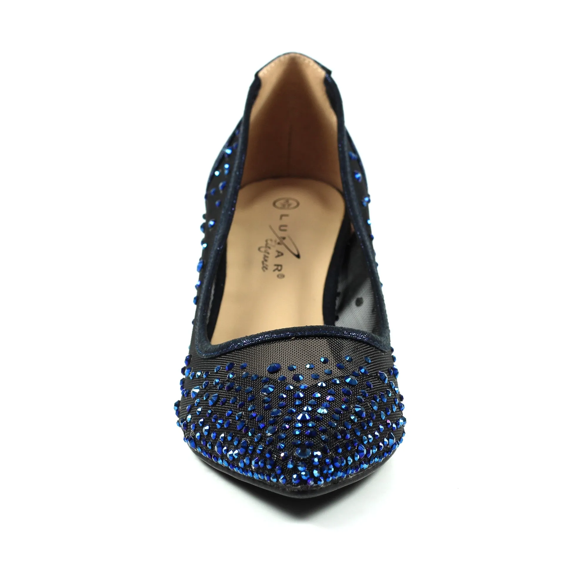 Lunar Alisha NAVY Kitten Heel Gemstone Court Shoe FLR559BL