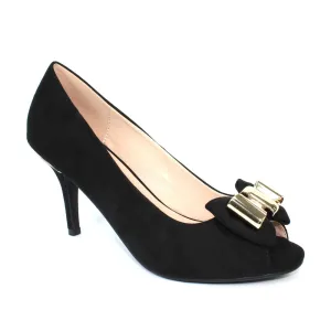 Lunar Pippy Black Peep Toe Heeled Court Shoe