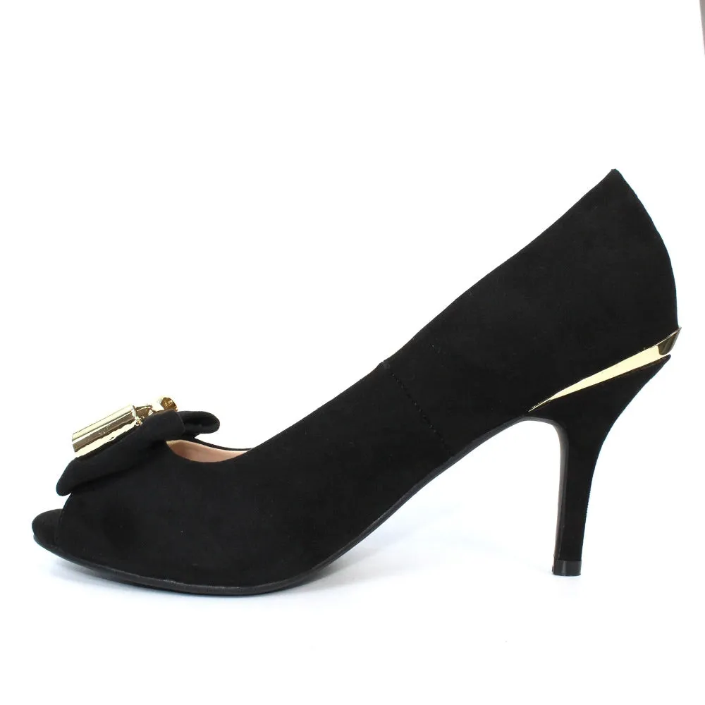 Lunar Pippy Black Peep Toe Heeled Court Shoe