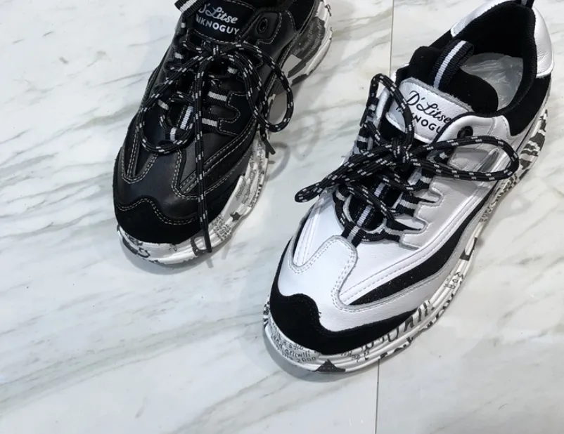 LUXE SEVEN DESIGN CHUNKY TRAINERS IN BLACK AND WHITE