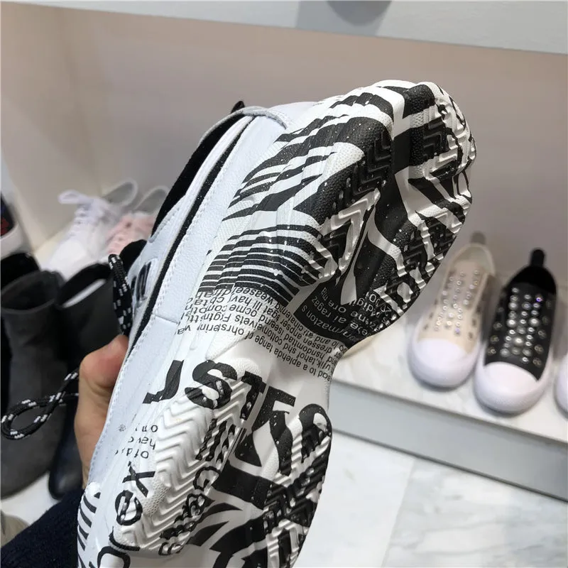LUXE SEVEN DESIGN CHUNKY TRAINERS IN BLACK AND WHITE
