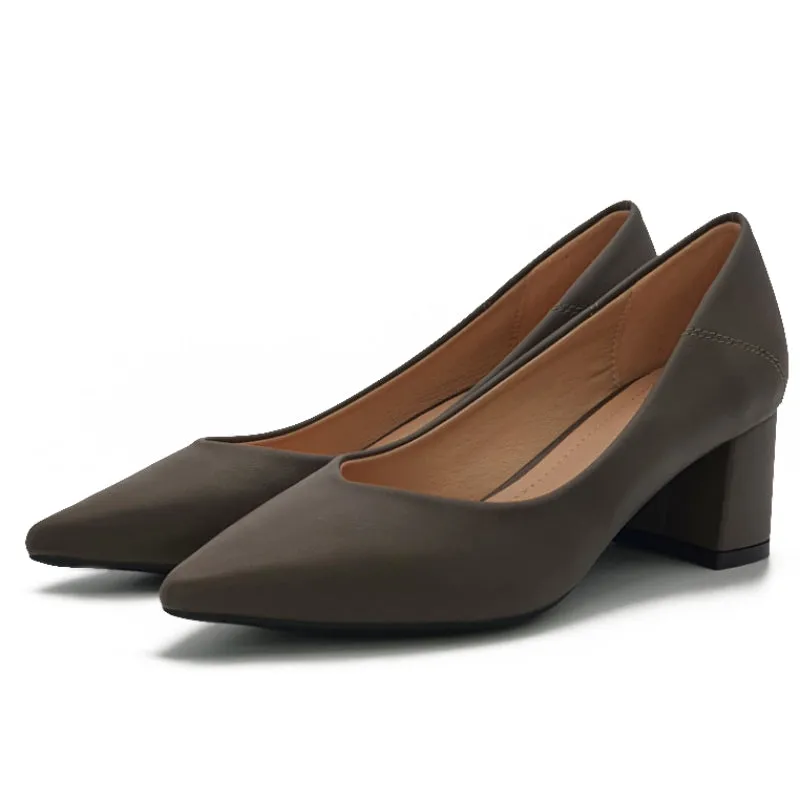 Mid Block Heels Pointed Court Shoes