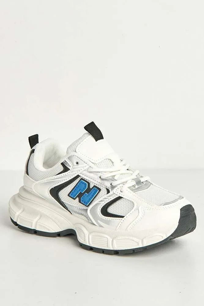 Nerva Stripe Panel N Lace Up Trainers in Navy
