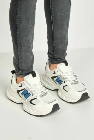 Nerva Stripe Panel N Lace Up Trainers in Navy