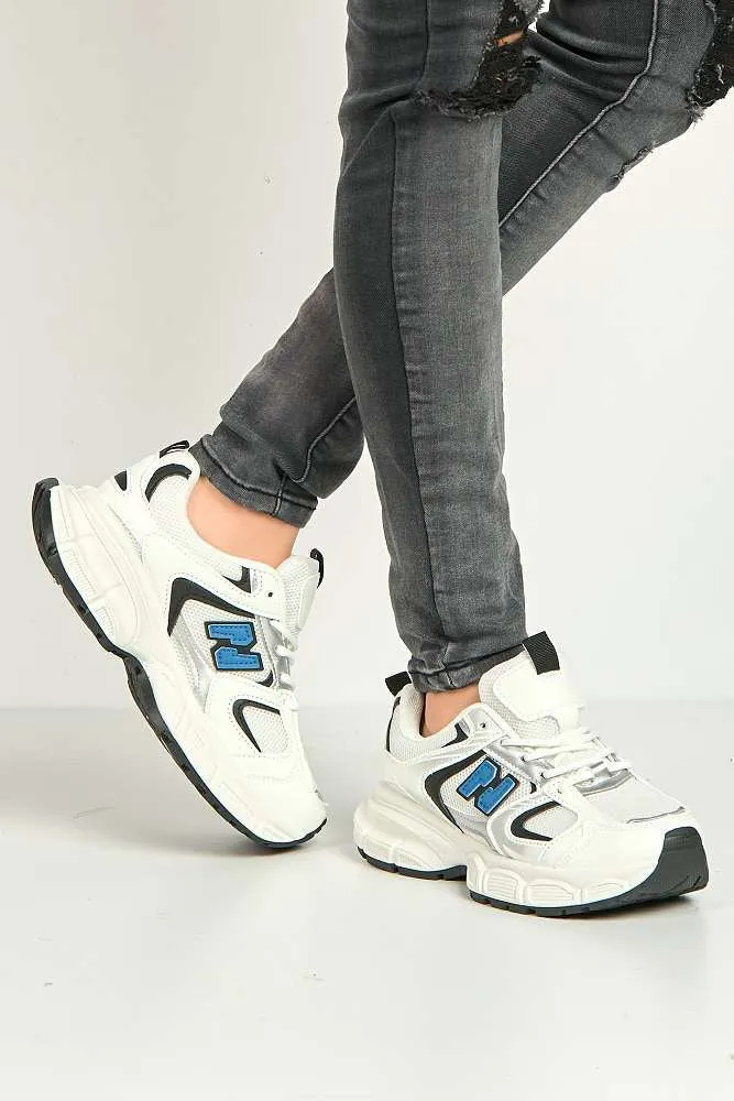 Nerva Stripe Panel N Lace Up Trainers in Navy