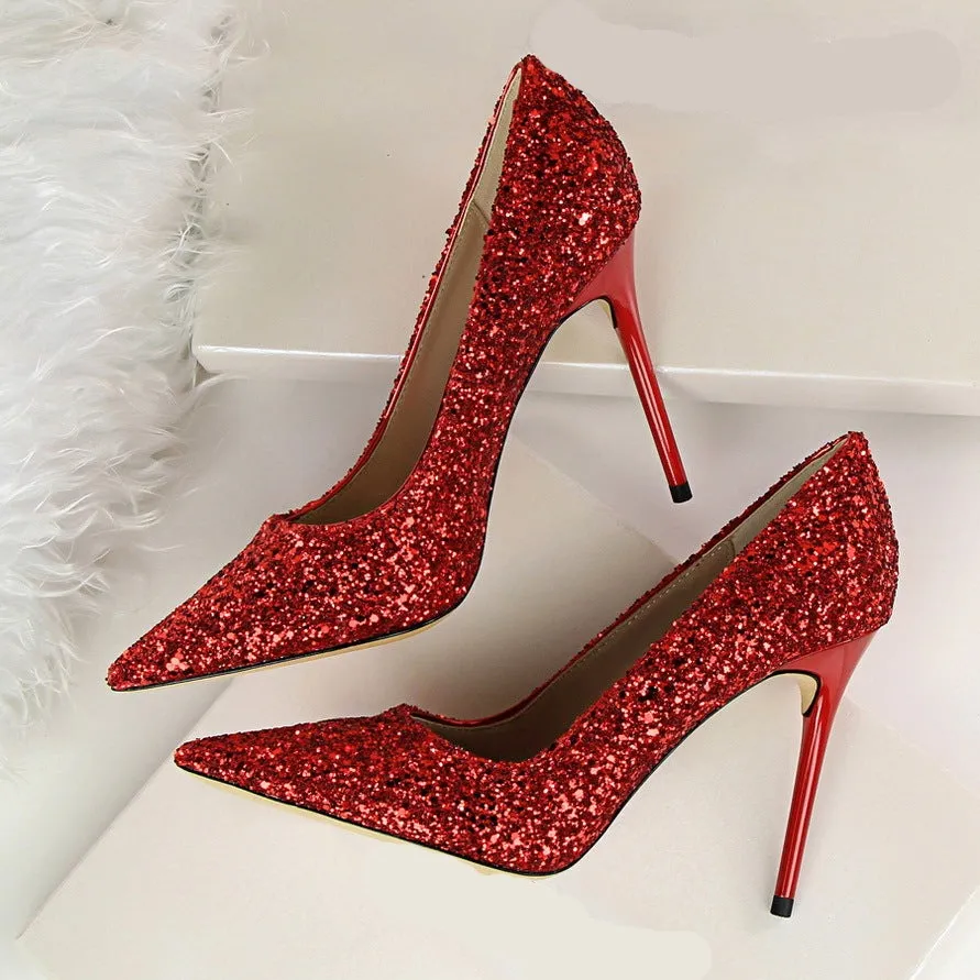 New Style Shiny Sequins Ladies Pumps Shoes