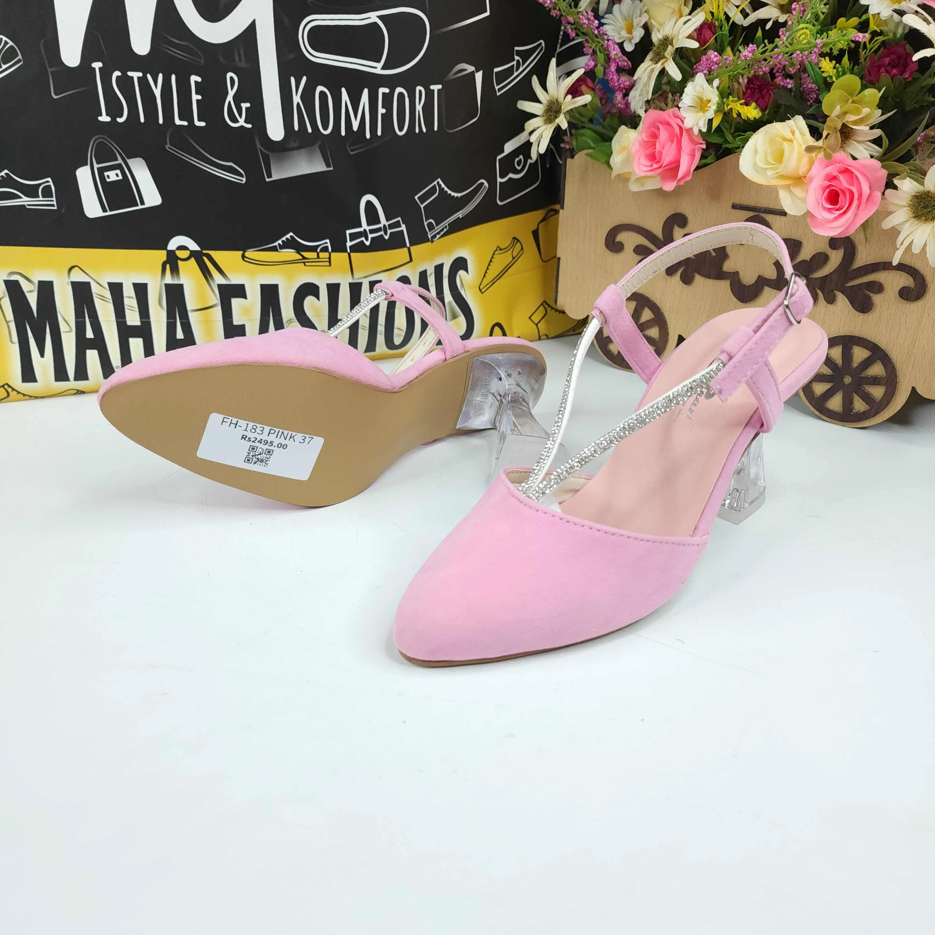 Pink Close Toe With Transparent Heel