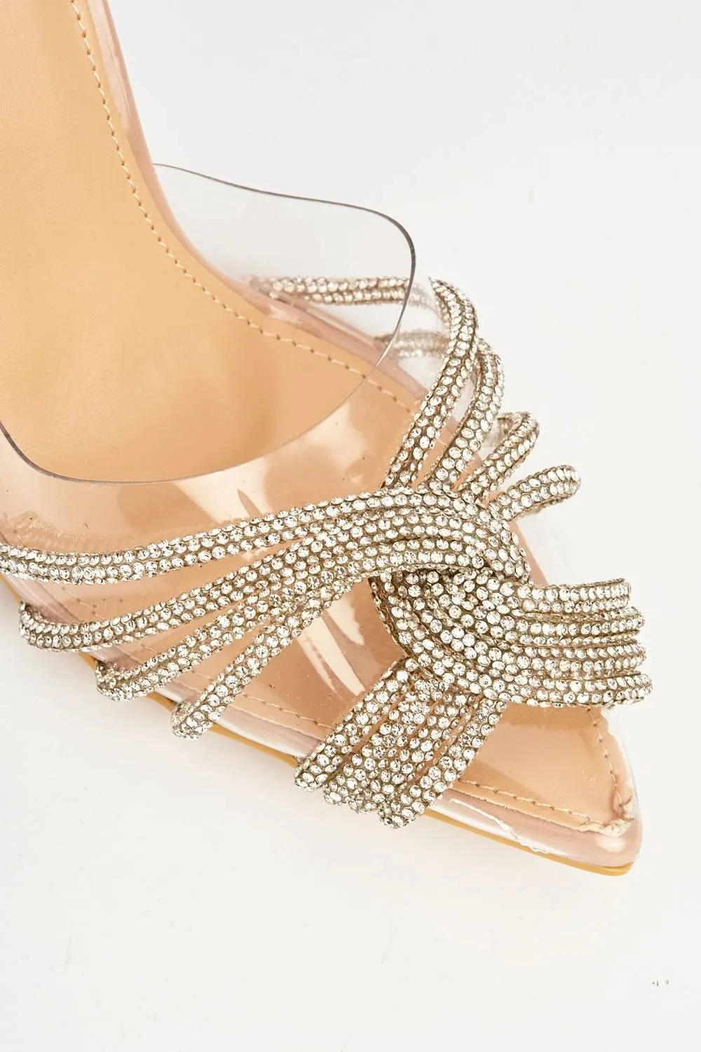 Princezza Diamante Embellished Pointed-Toe Court Shoes in Nude
