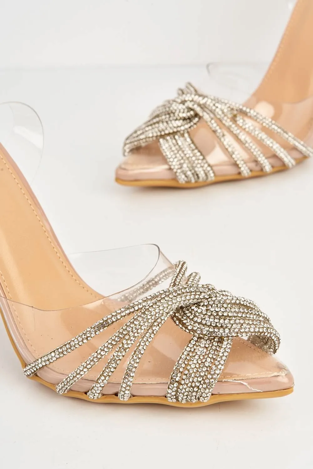 Princezza Diamante Embellished Pointed-Toe Court Shoes in Nude