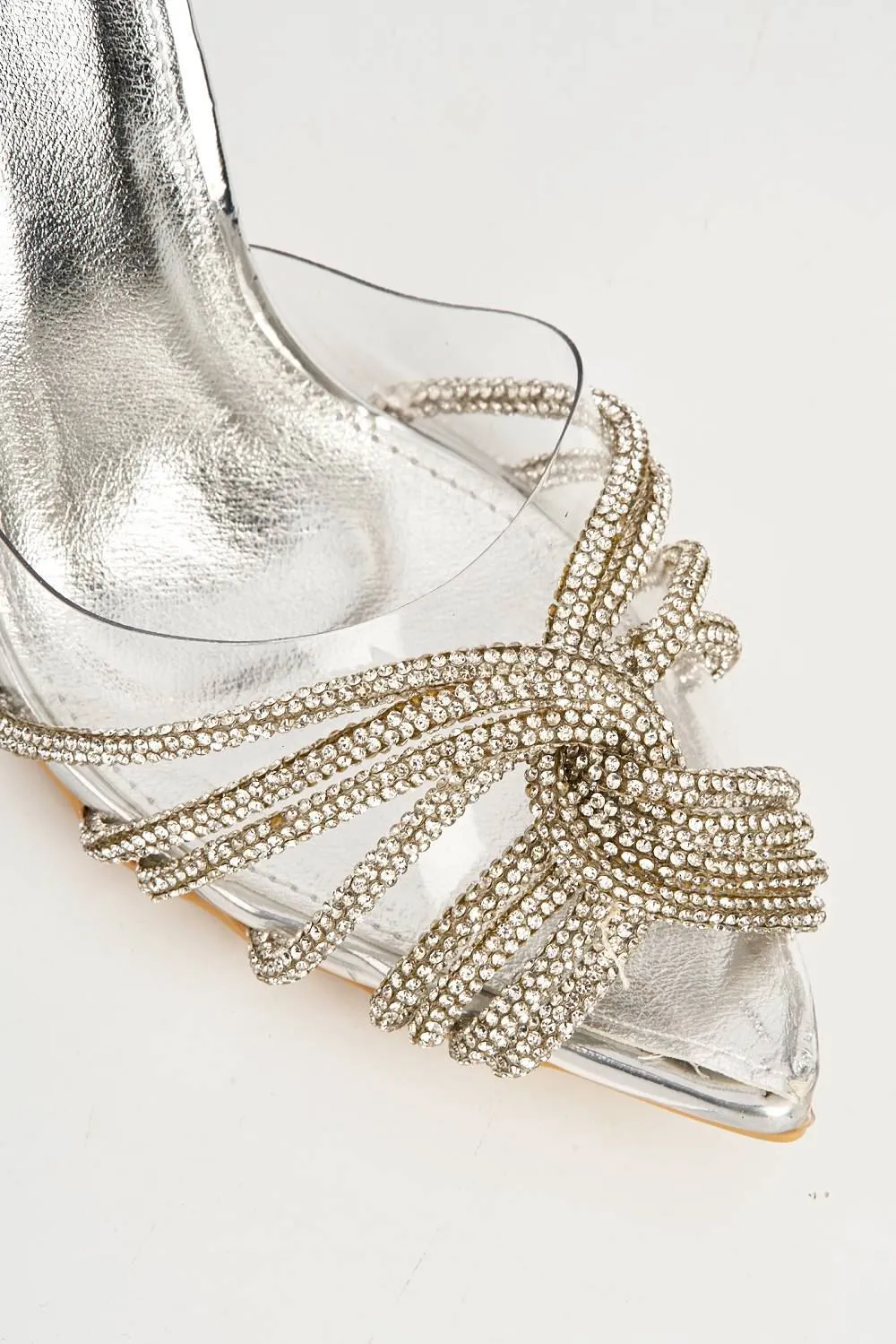 Princezza Diamante Embellished Pointed-Toe Court Shoes in Silver
