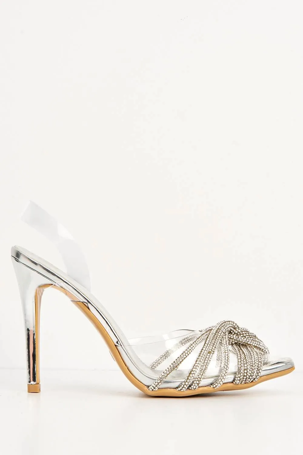 Princezza Diamante Embellished Pointed-Toe Court Shoes in Silver