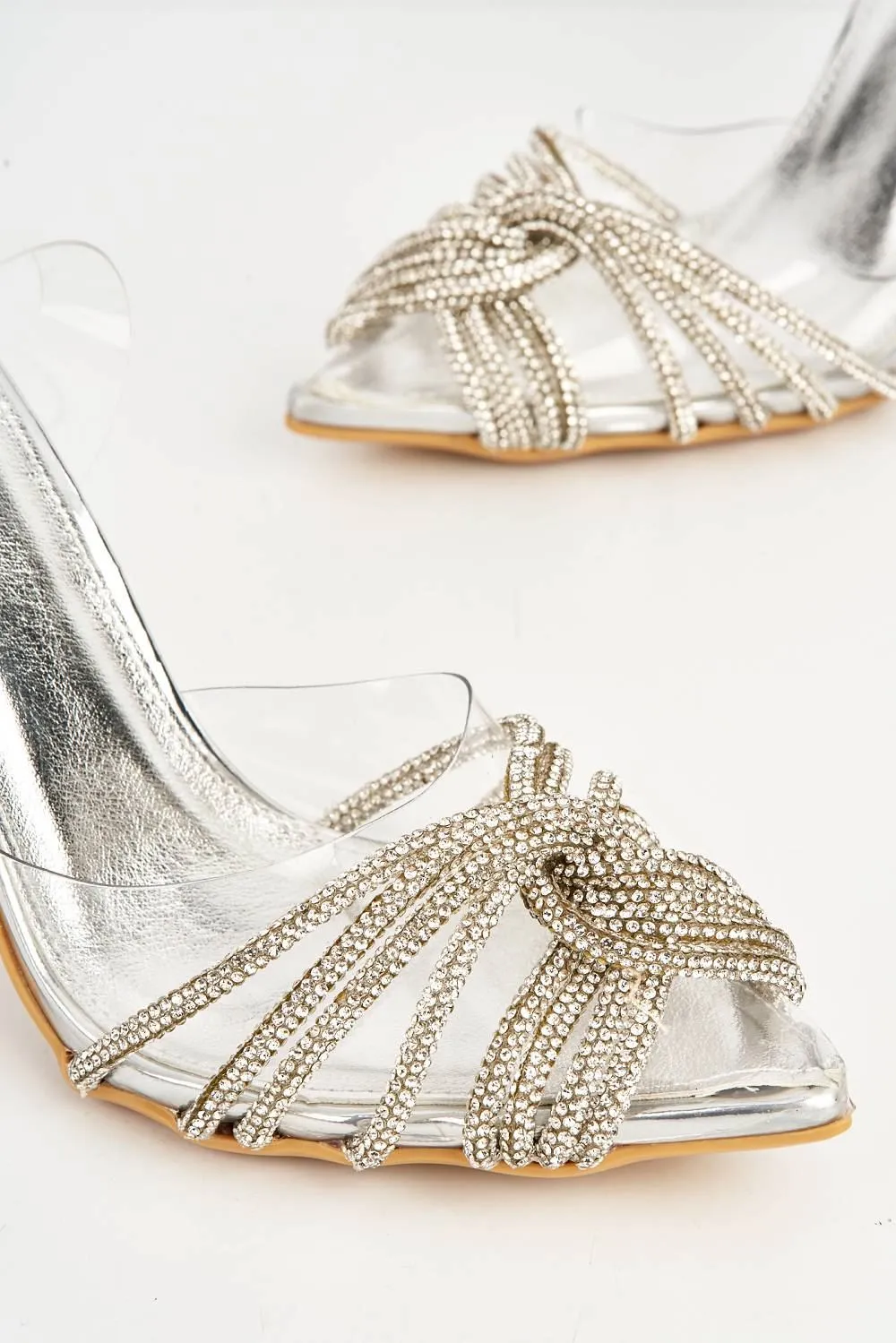 Princezza Diamante Embellished Pointed-Toe Court Shoes in Silver