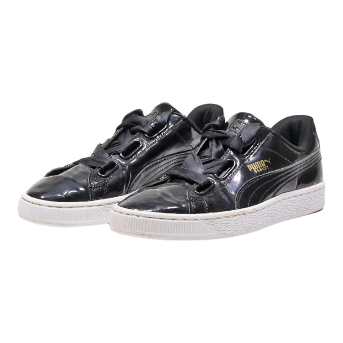 PUMA Basket Low Top Trainers Black Leather Womens UK 6.5