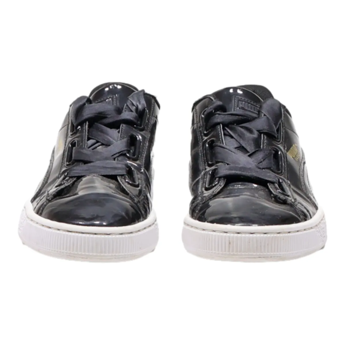 PUMA Basket Low Top Trainers Black Leather Womens UK 6.5