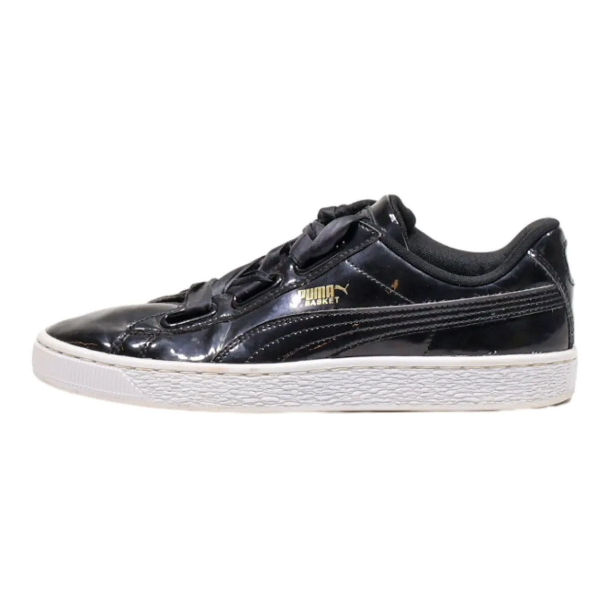 PUMA Basket Low Top Trainers Black Leather Womens UK 6.5