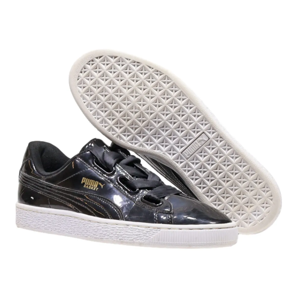 PUMA Basket Low Top Trainers Black Leather Womens UK 6.5