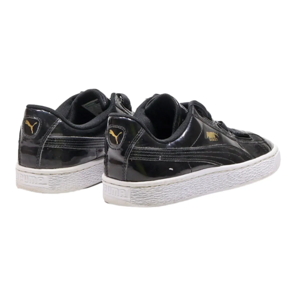 PUMA Basket Low Top Trainers Black Leather Womens UK 6.5