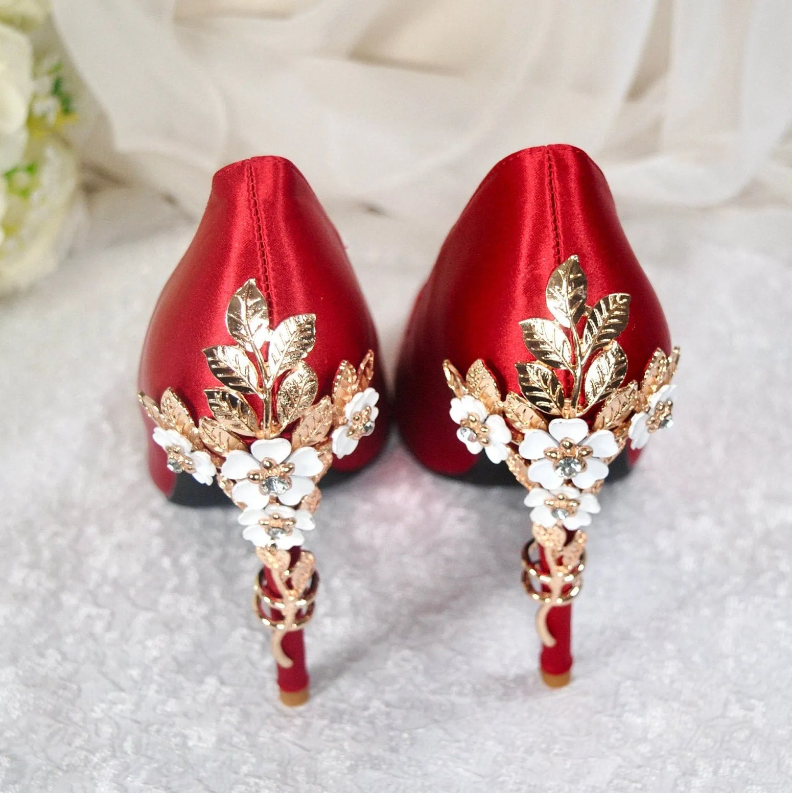 Red Satin Bridal Shoes  Size UK7/US9.5
