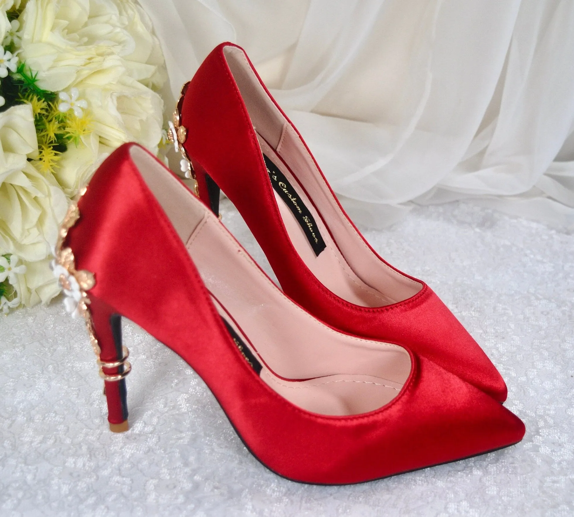 Red Satin with 'Cherry Blossom'