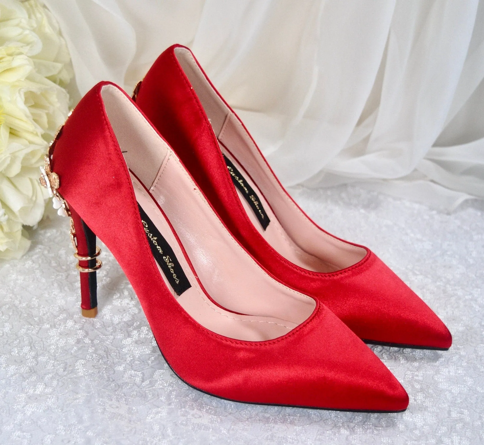 Red Satin with 'Cherry Blossom'