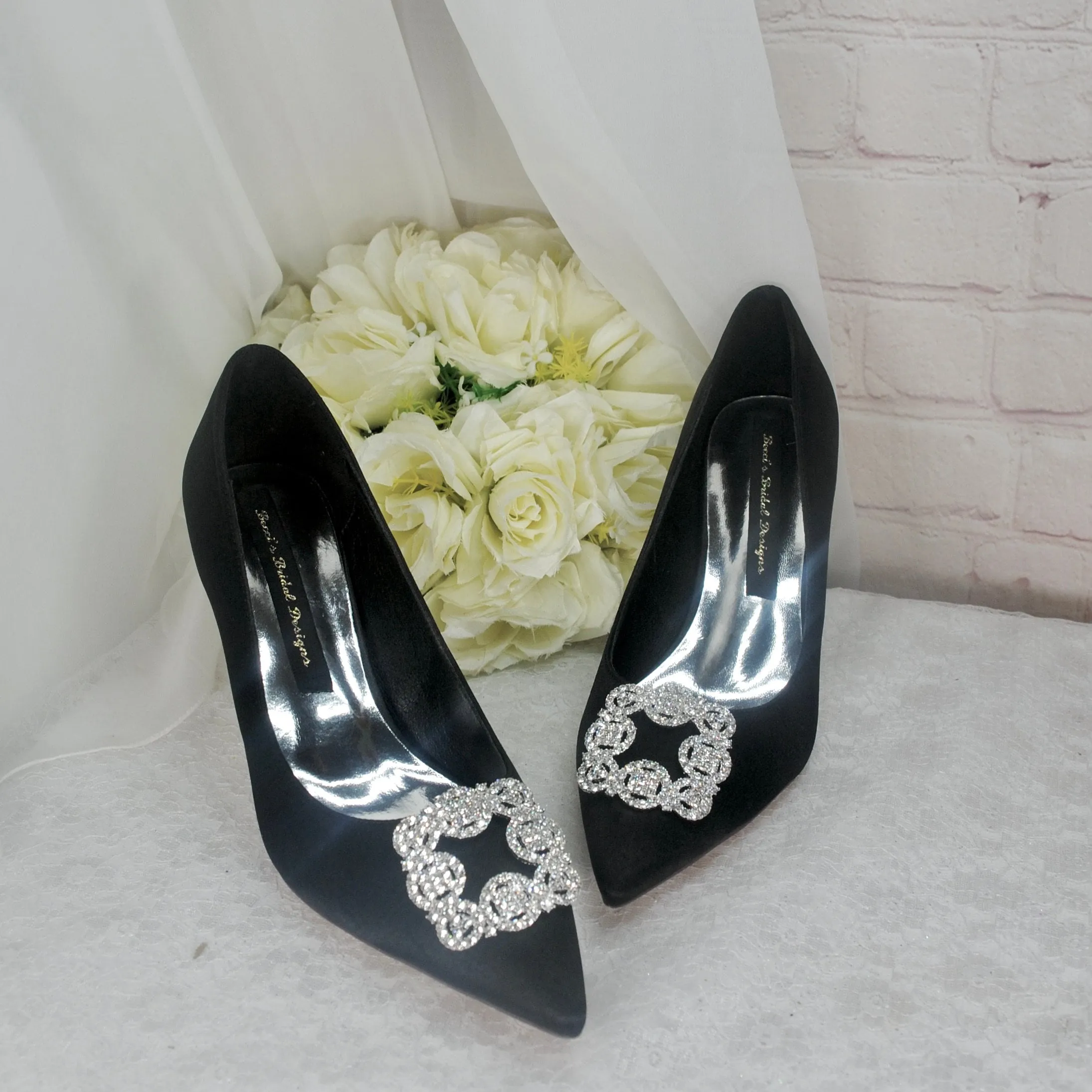 Satin Court Shoe with Designer Square Crystal Decoration - Other Colours