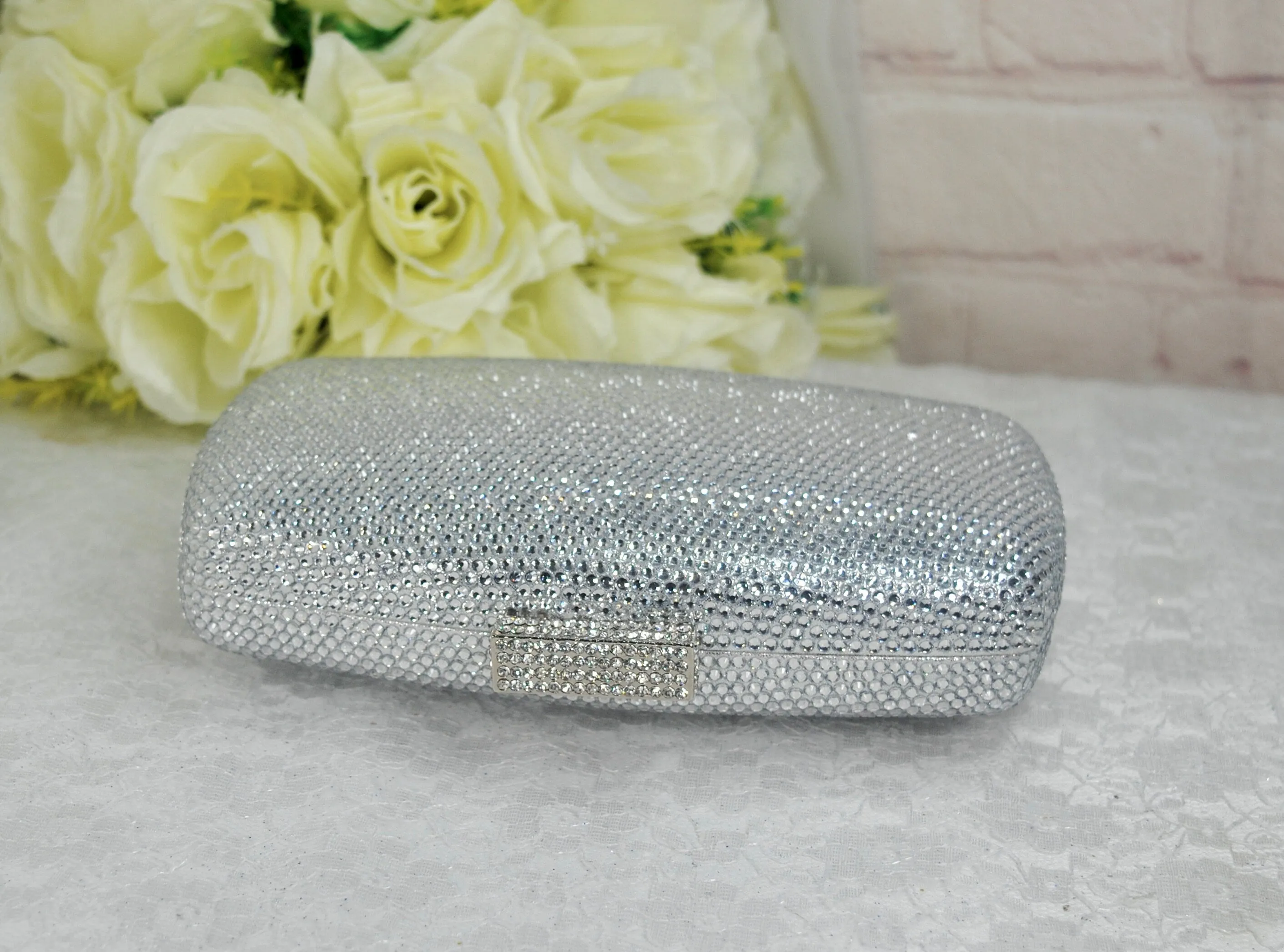 Silver Crystal Cinderella Heels with Matching Clutch Bag