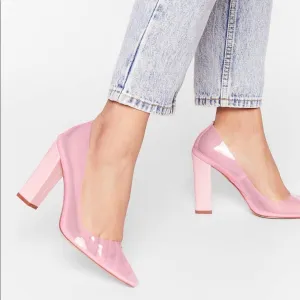 Size 6 Nasty Gal Pink Clear Almond Block Court Heels
