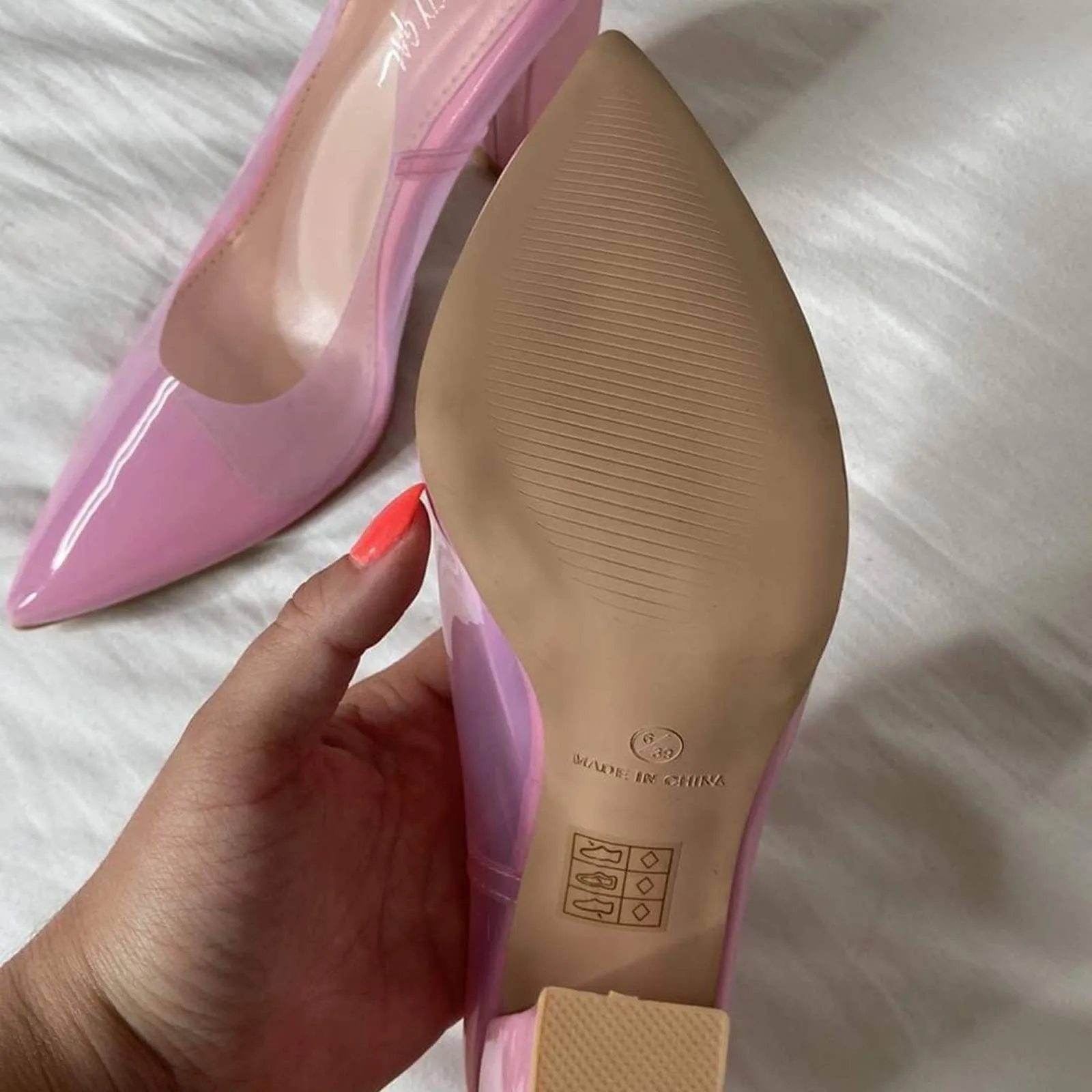 Size 6 Nasty Gal Pink Clear Almond Block Court Heels