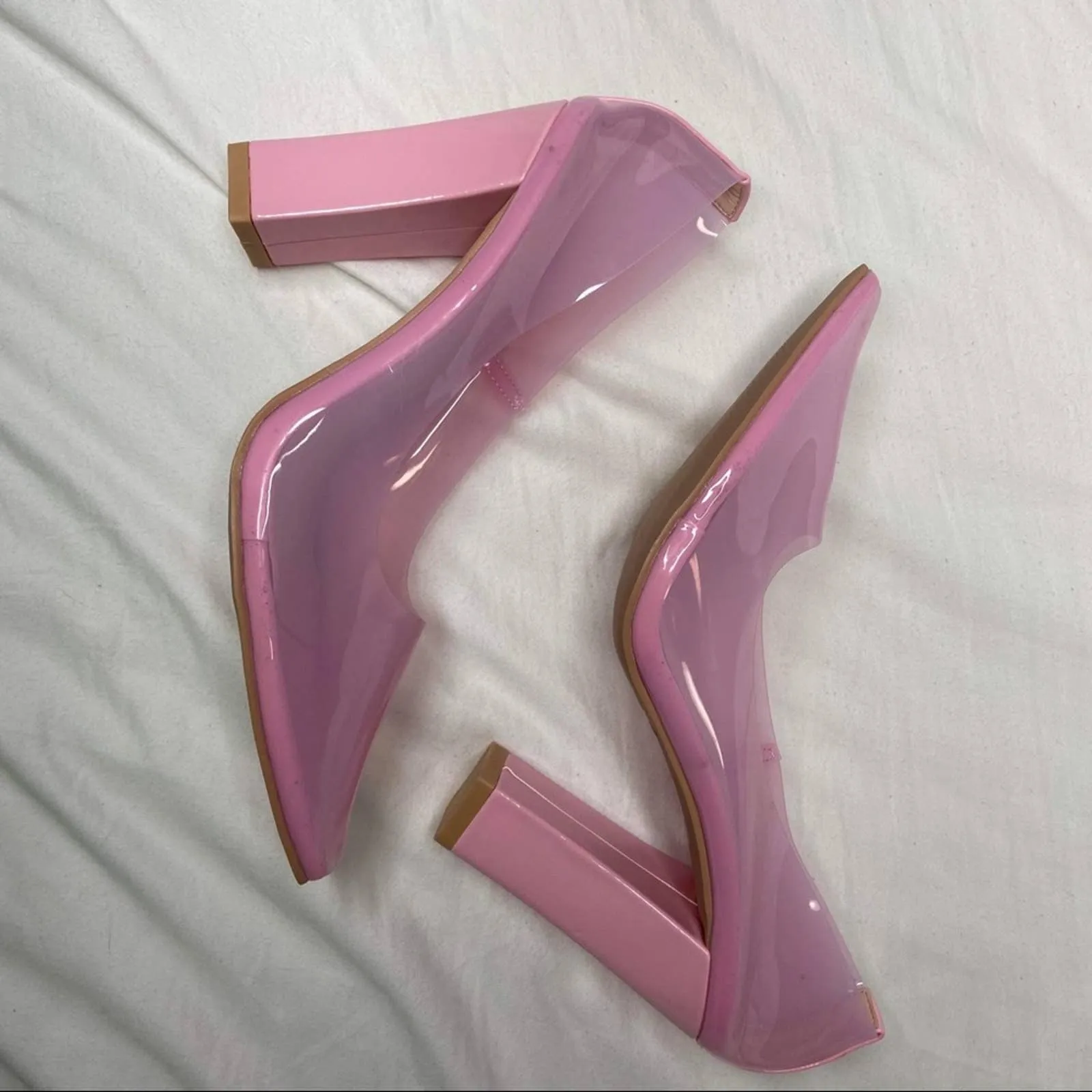 Size 6 Nasty Gal Pink Clear Almond Block Court Heels