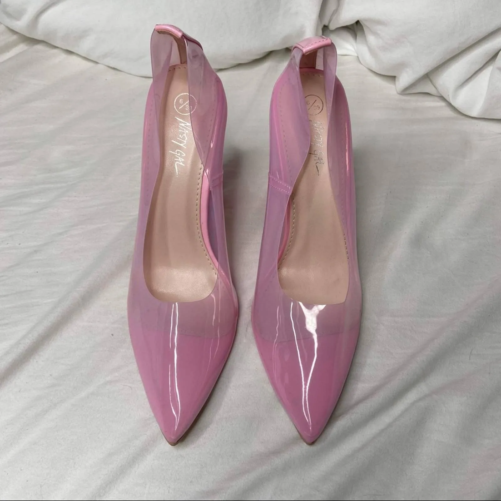 Size 6 Nasty Gal Pink Clear Almond Block Court Heels