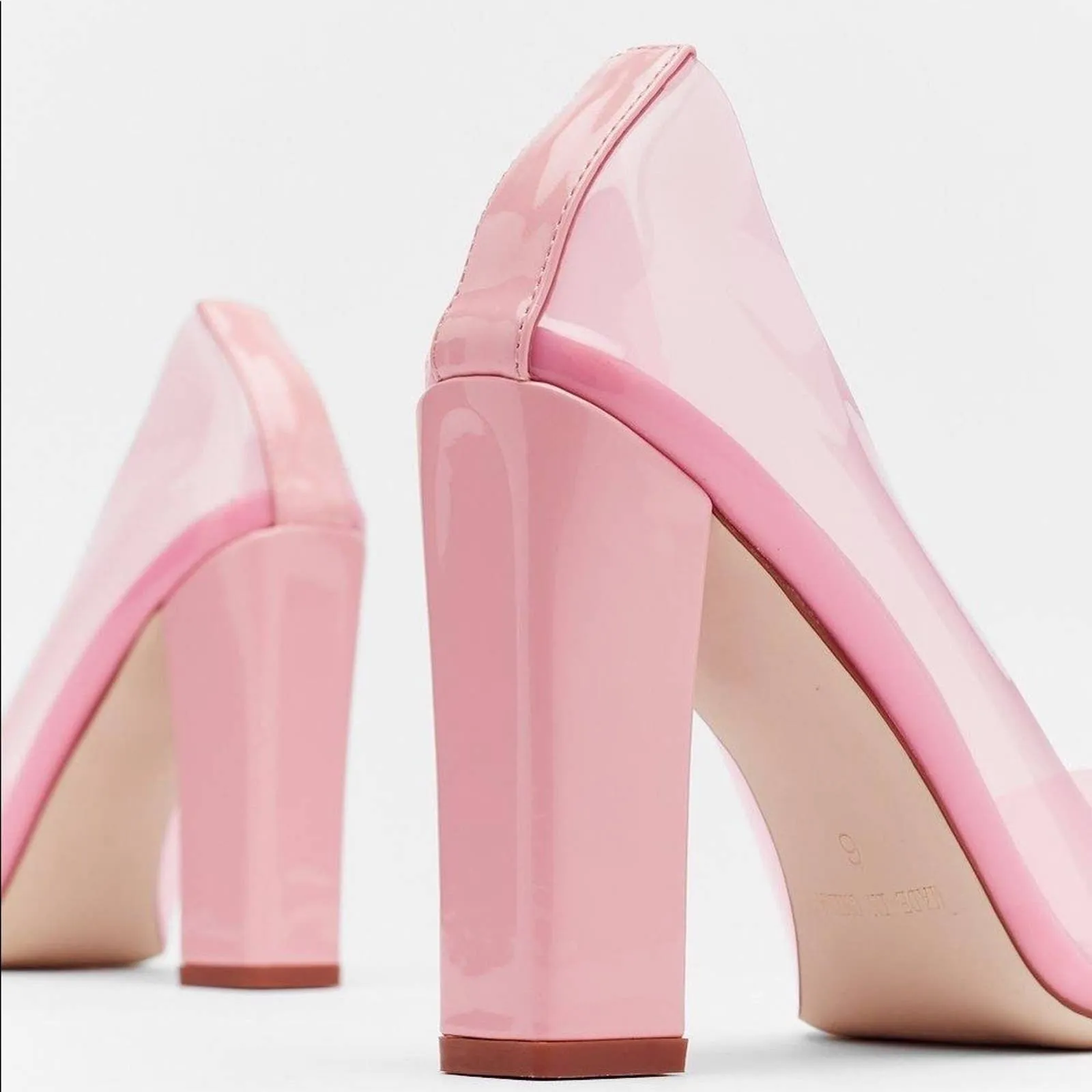 Size 6 Nasty Gal Pink Clear Almond Block Court Heels