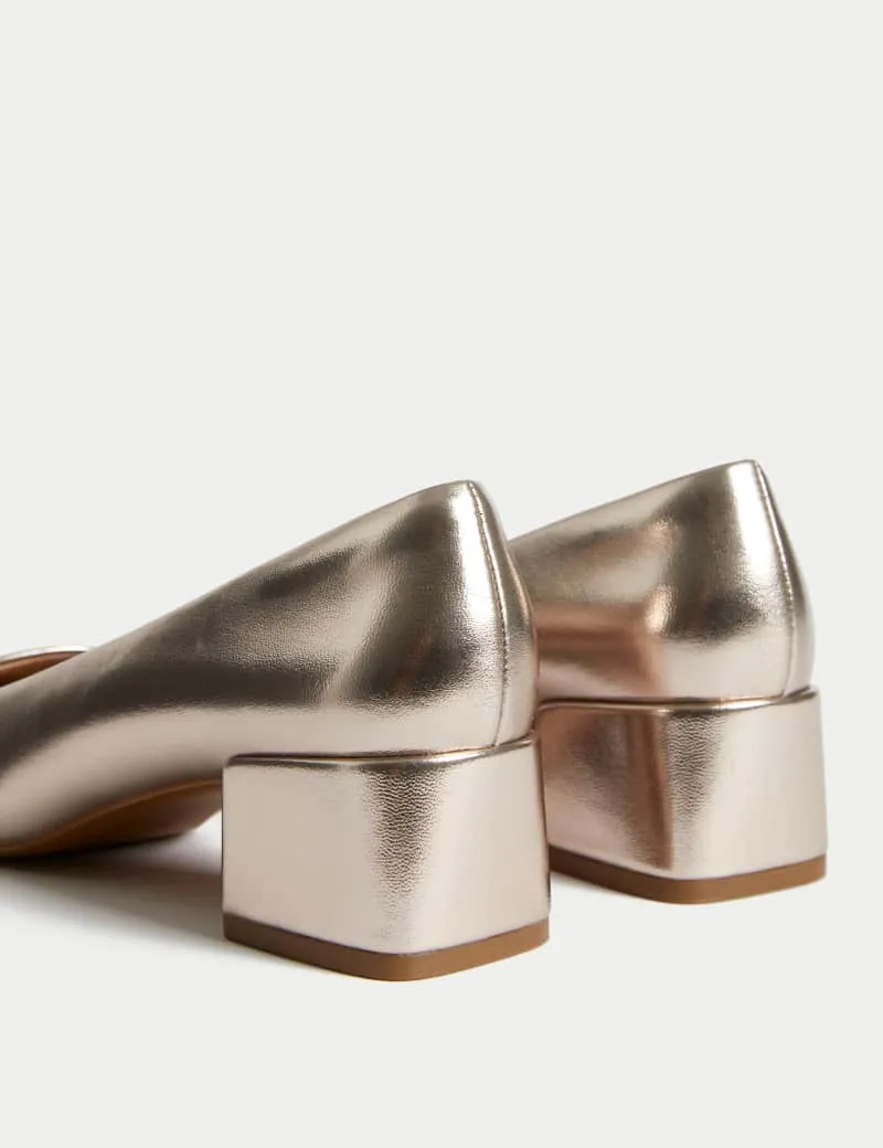 Slip On Block Heel Court Shoes