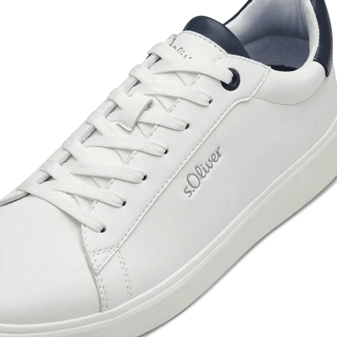 S.Oliver Men's White Trainer with Navy Detail