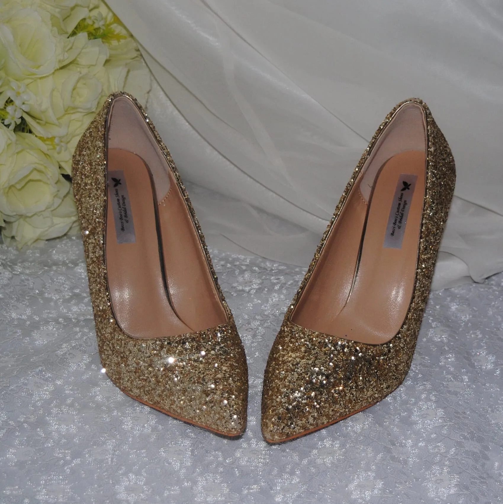 Stunning Princess Gold Sparkling Glitter Heels | Size UK7/US9.5