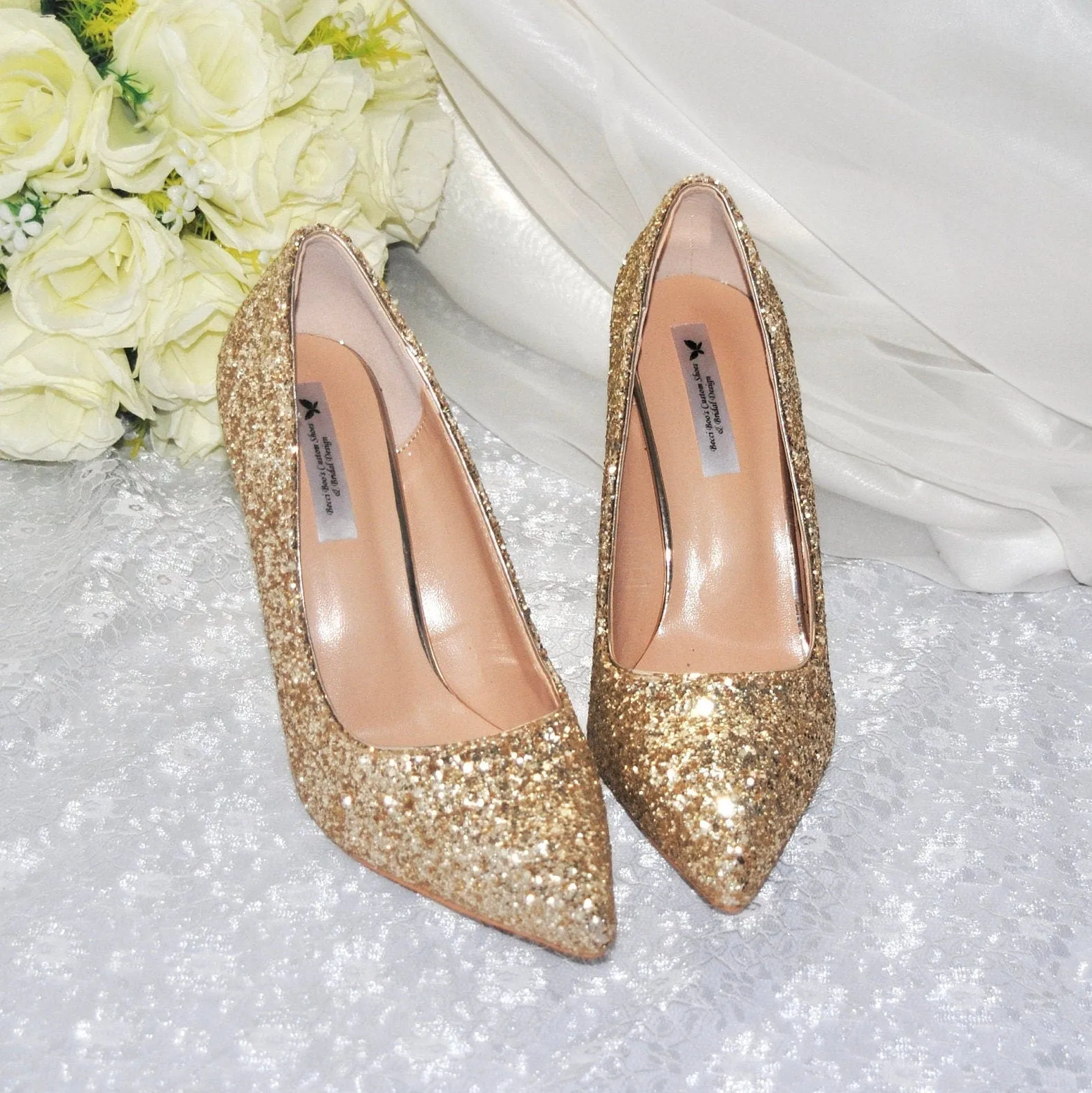 Stunning Princess Gold Sparkling Glitter Heels | Size UK7/US9.5