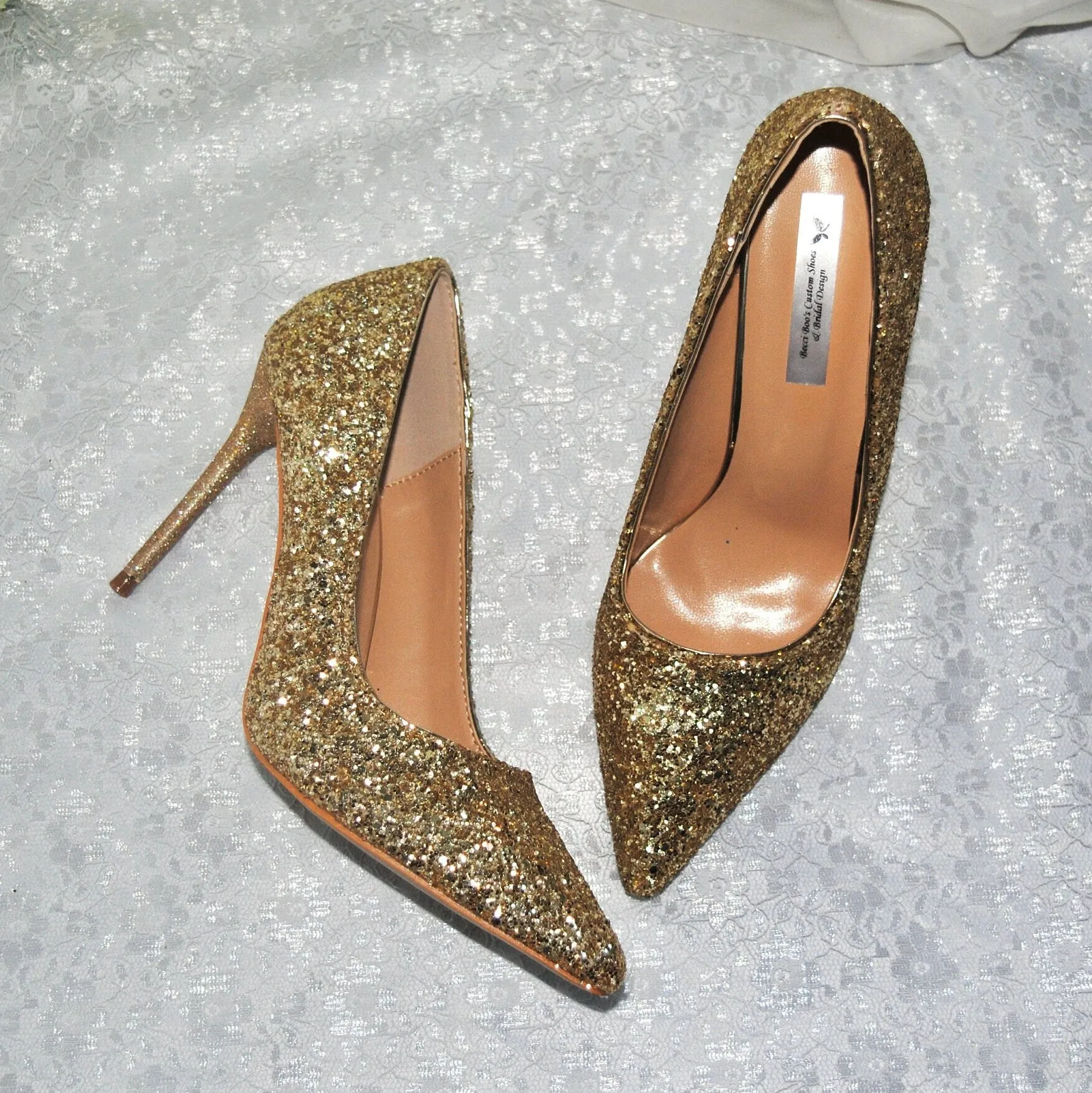 Stunning Princess Gold Sparkling Glitter Heels | Size UK7/US9.5