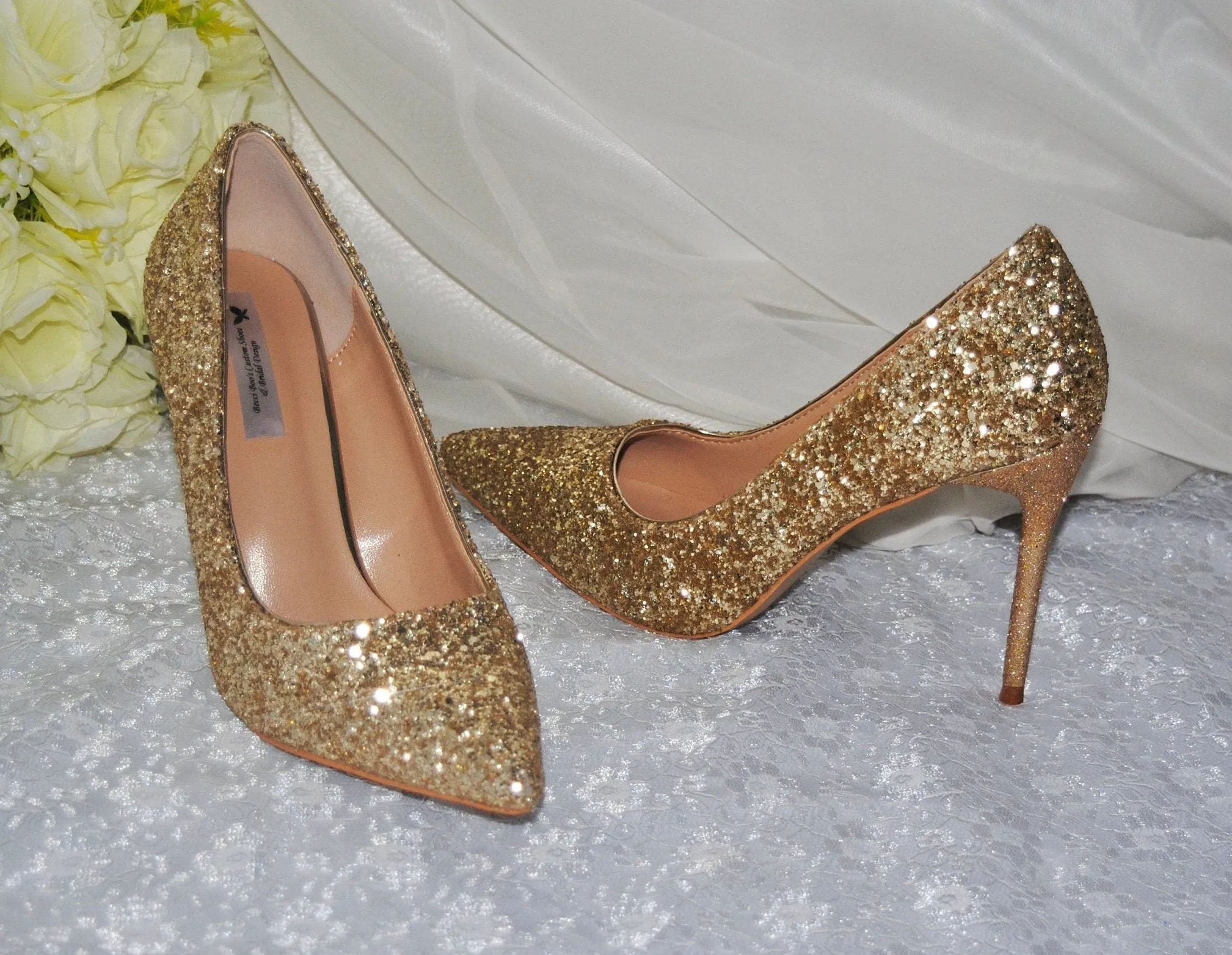 Stunning Princess Gold Sparkling Glitter Heels | Size UK7/US9.5