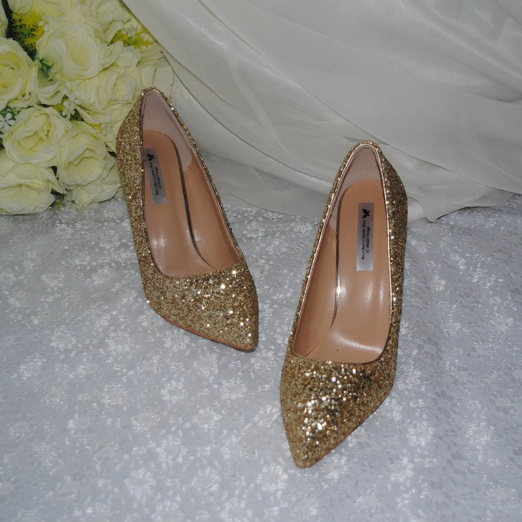 Stunning Princess Gold Sparkling Glitter Heels | Size UK7/US9.5
