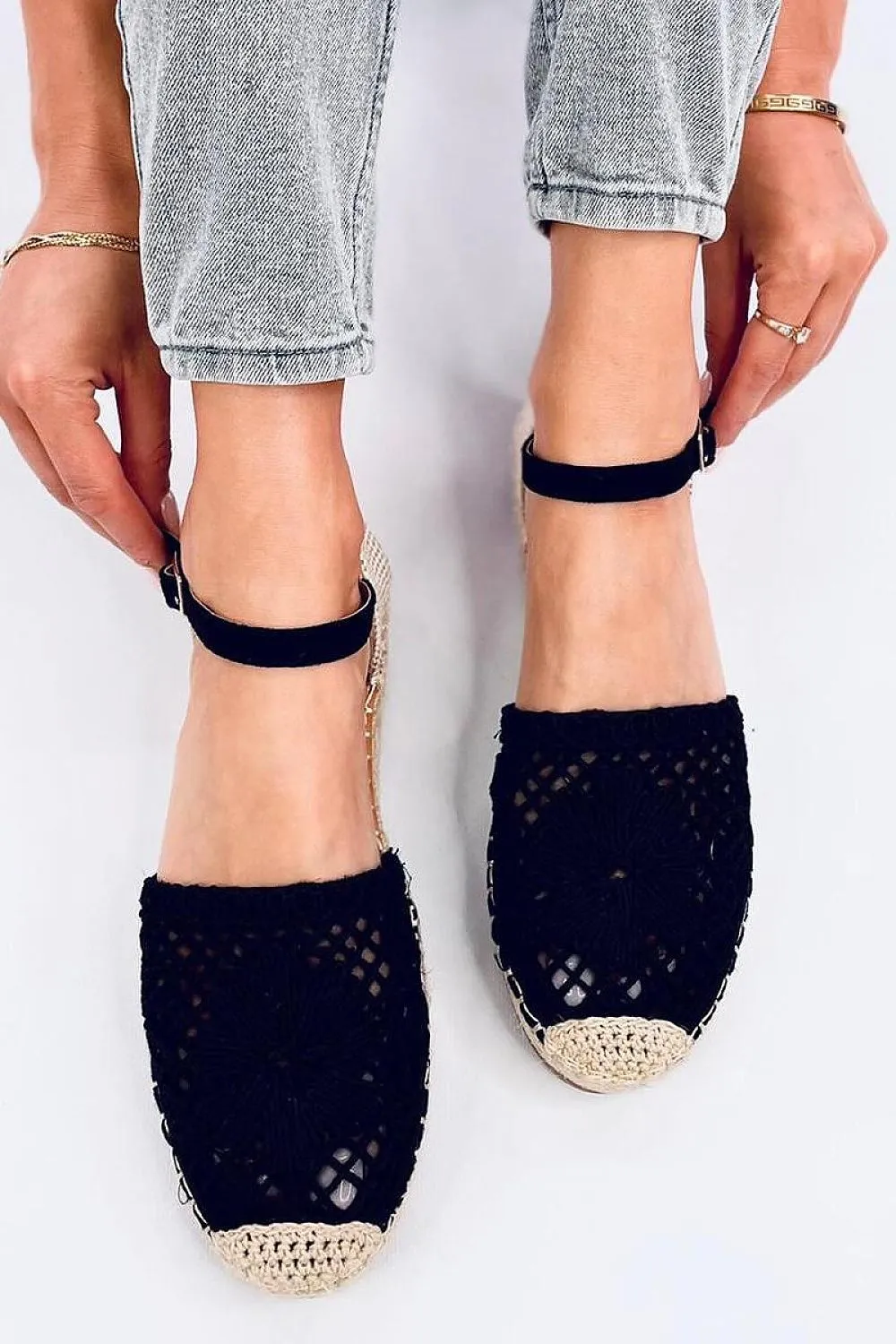 TEEK - Black Bloom Knit Espadrilles Sandals