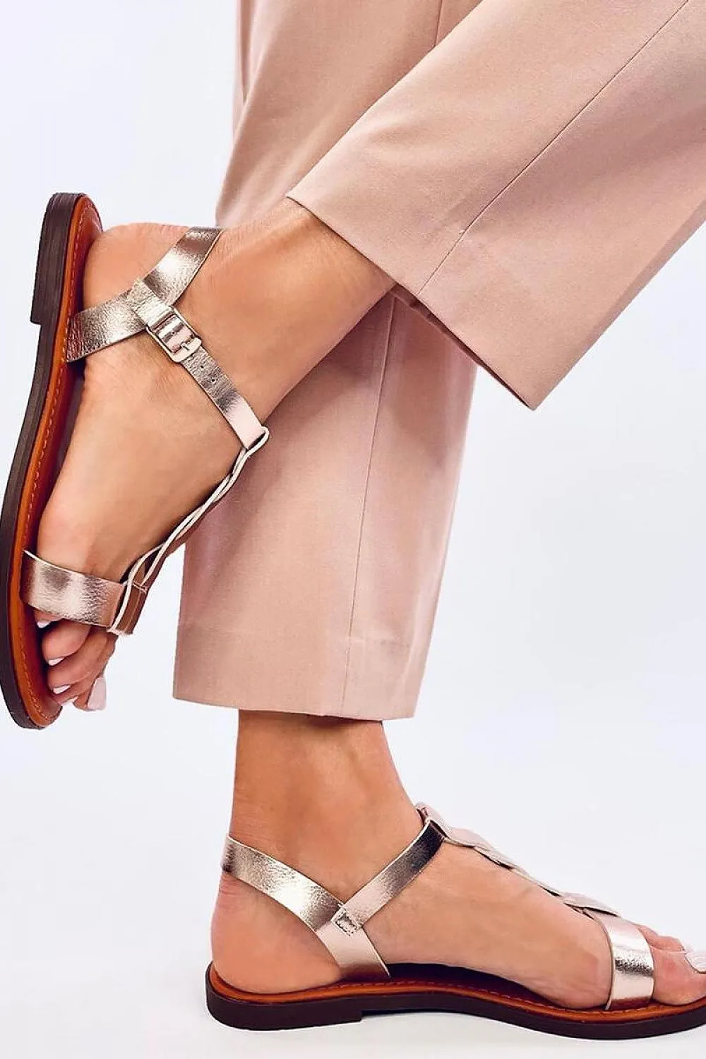 TEEK - Rose Gold Twist Strap Sandals