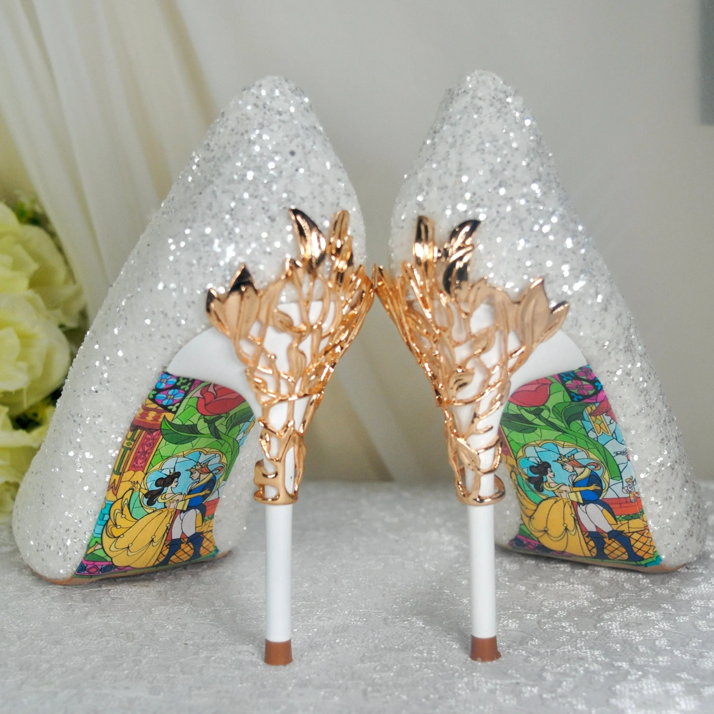 White Beauty & the Beast Bridal Shoes - Size UK4/US7.5