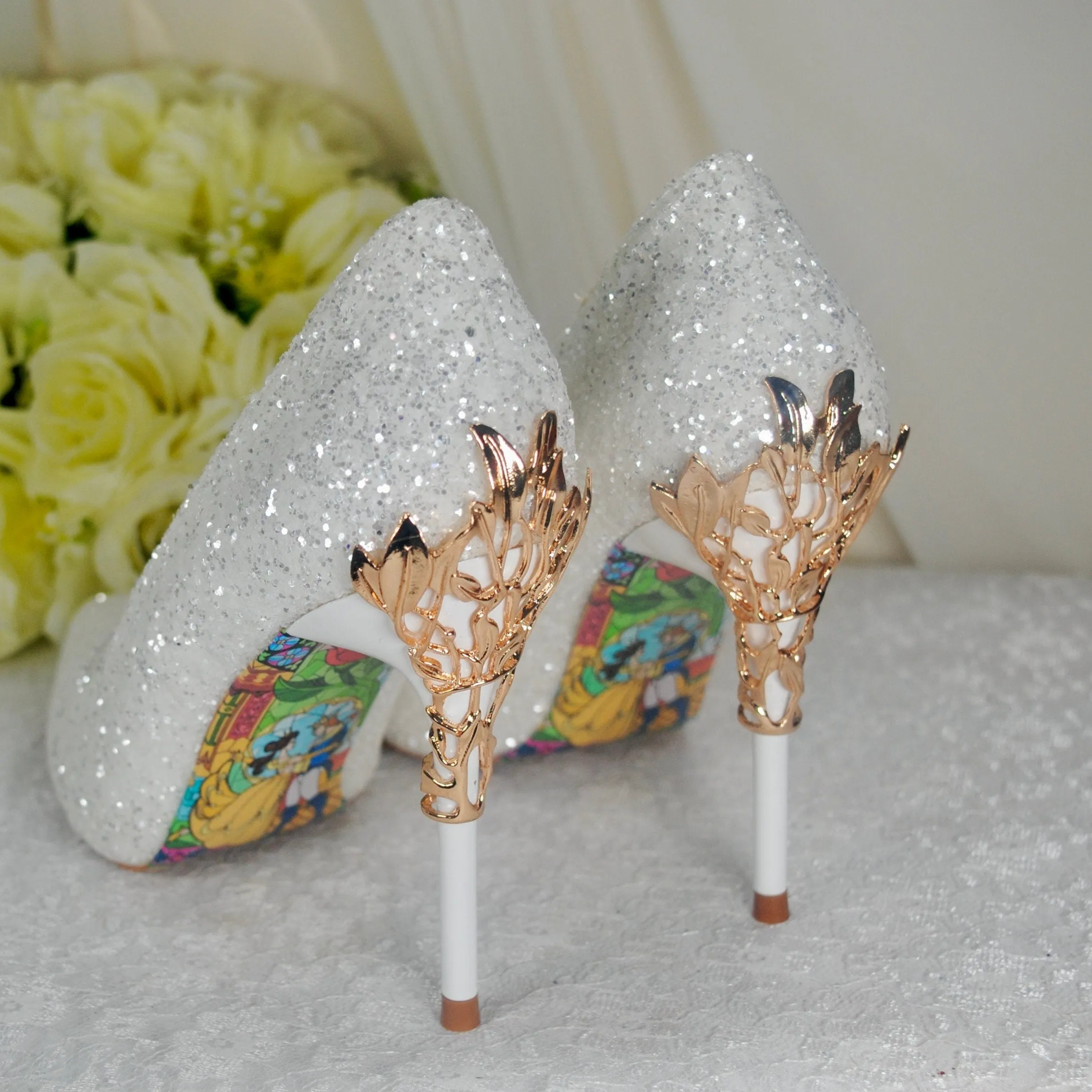 White Beauty & the Beast Bridal Shoes - Size UK4/US7.5
