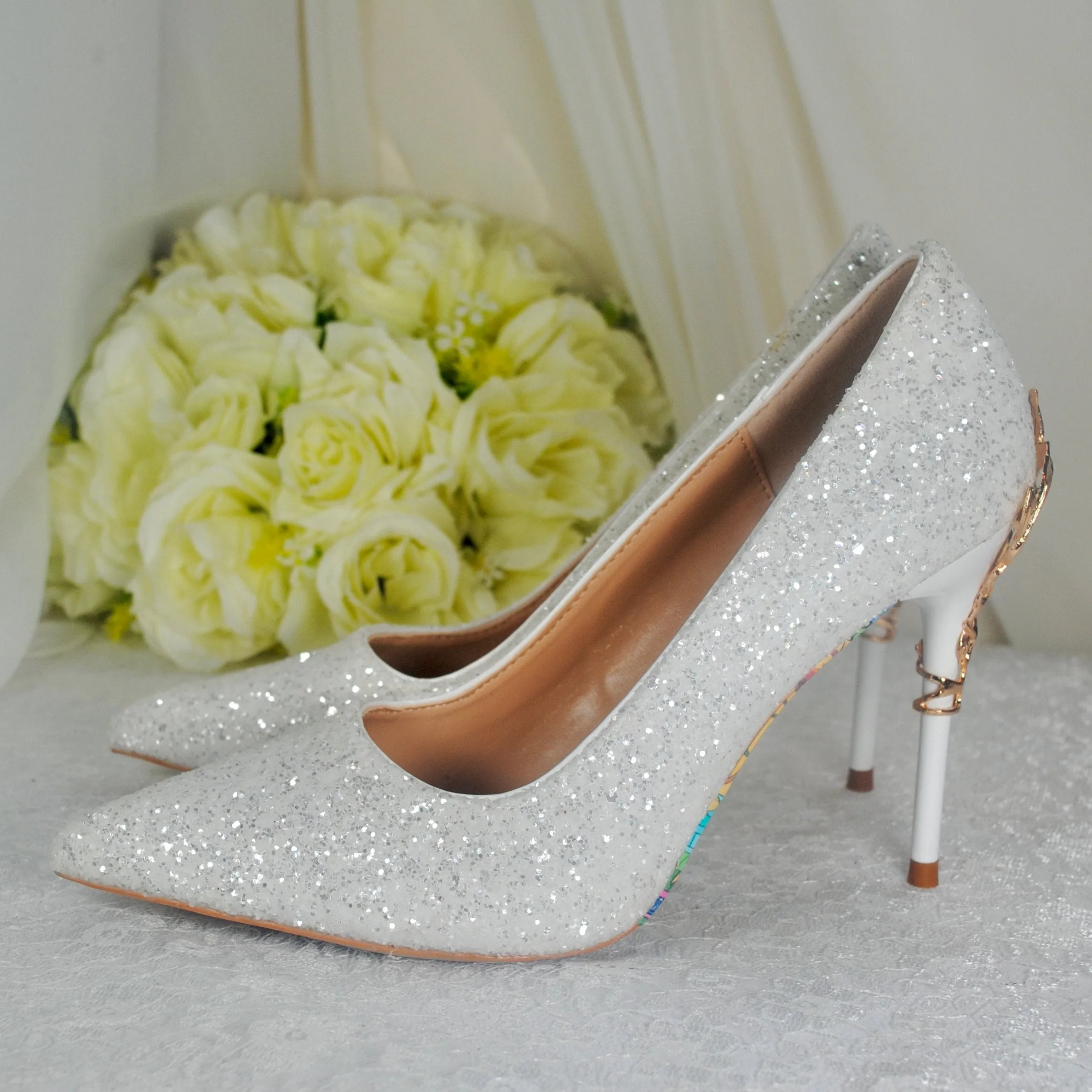 White Beauty & the Beast Bridal Shoes - Size UK4/US7.5