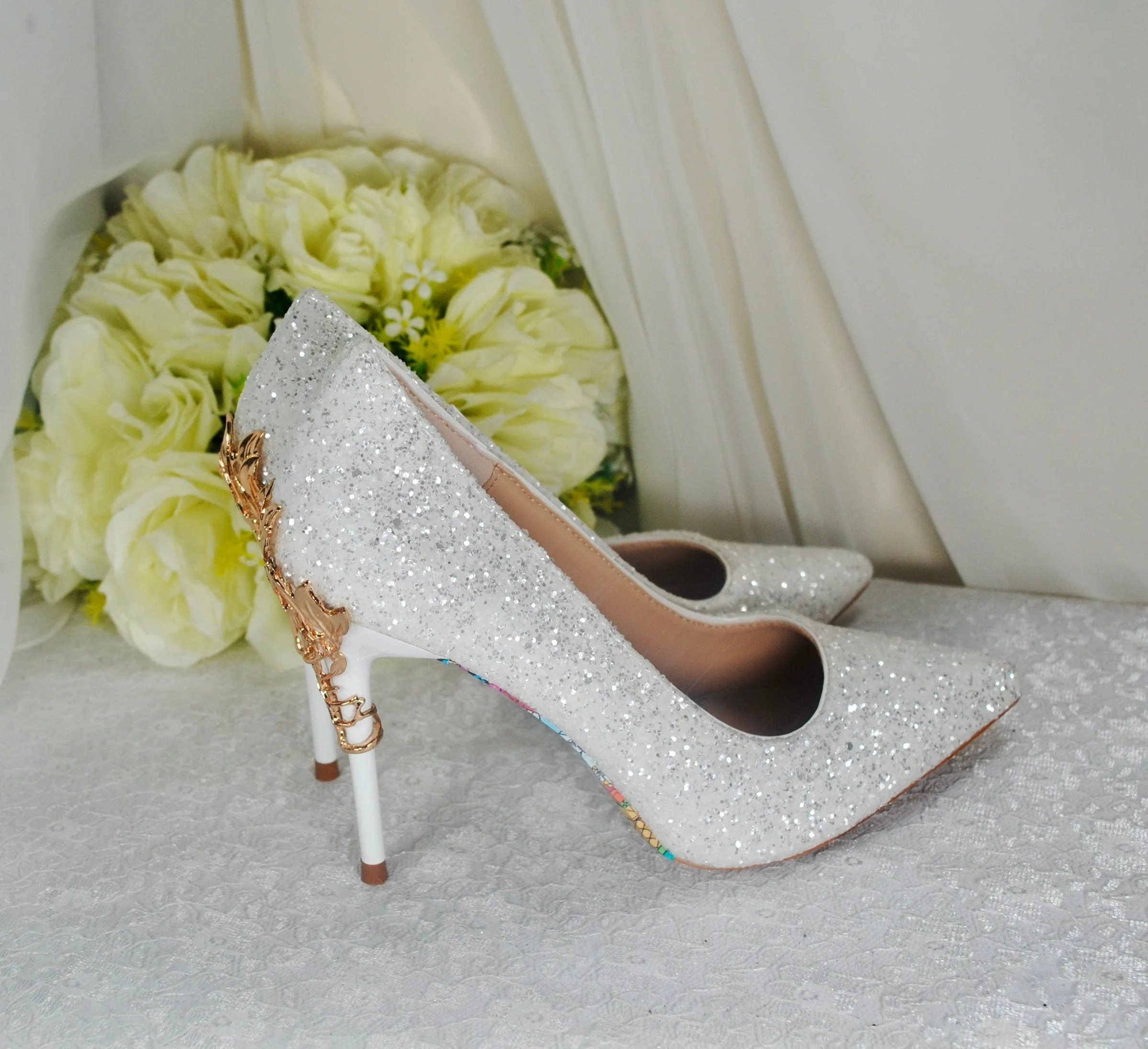 White Beauty & the Beast Bridal Shoes - Size UK4/US7.5