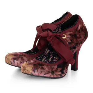 Willow Burgundy Floral High Heel Ribbon Bootie by Ruby Shoo