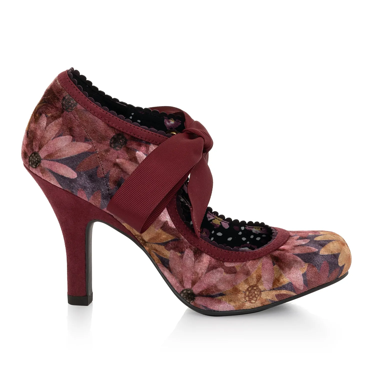 Willow Burgundy Floral High Heel Ribbon Bootie by Ruby Shoo