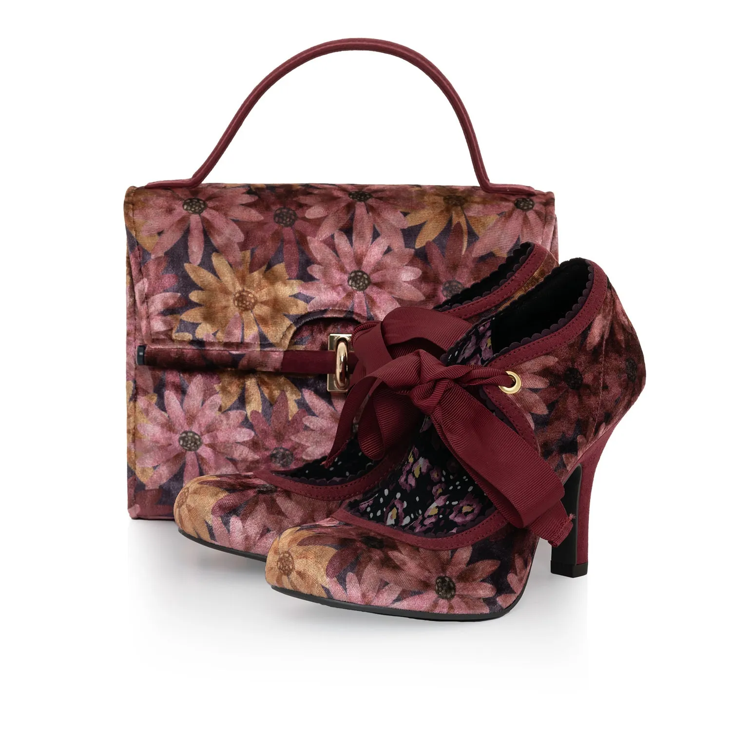 Willow Burgundy Floral High Heel Ribbon Bootie by Ruby Shoo