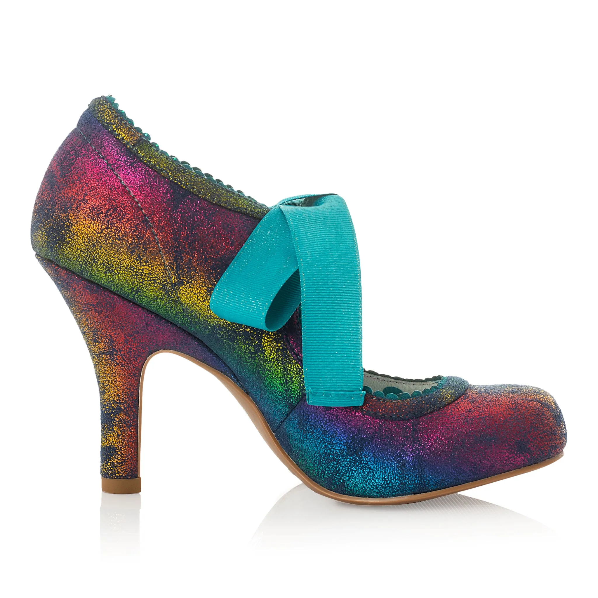 Willow Rainbow Turquoise High Heel Ribbon Bootie by Ruby Shoo