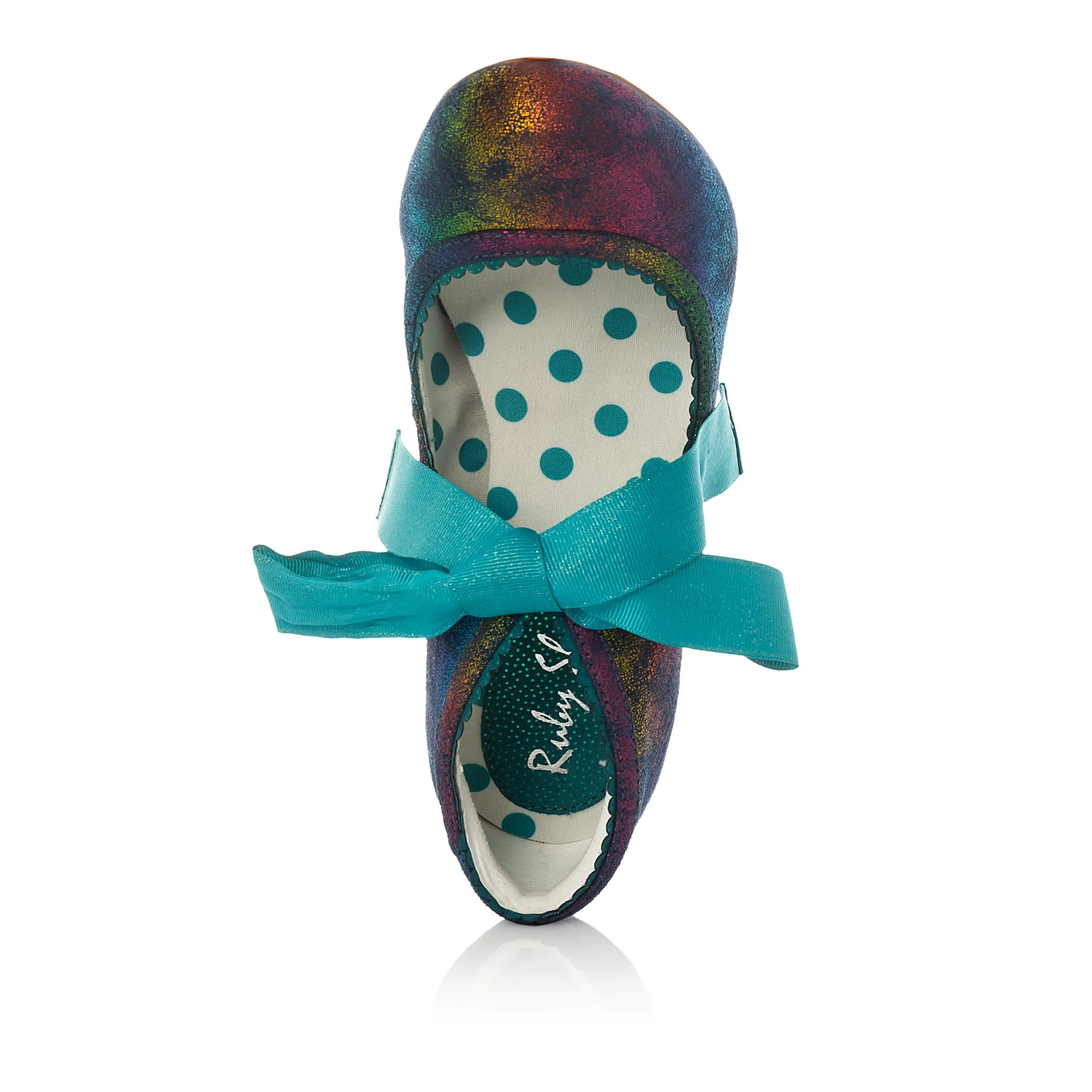Willow Rainbow Turquoise High Heel Ribbon Bootie by Ruby Shoo