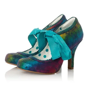Willow Rainbow Turquoise High Heel Ribbon Bootie by Ruby Shoo